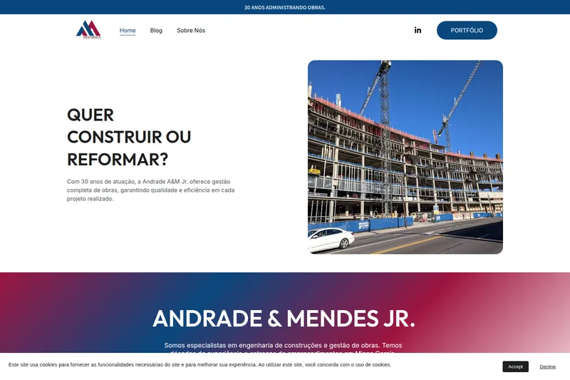 Captura de tela do site JBN Empreendimentos